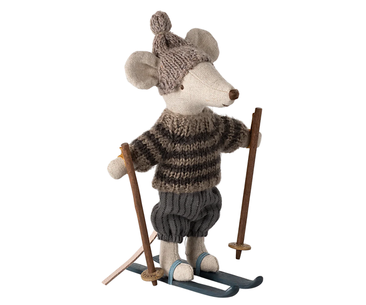 Winter mouse with ski set, Big brother - Grey