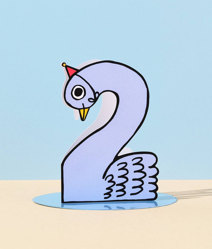 Swan 2nd Birthday Number Card