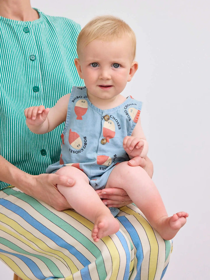 Morning Egg all over denim playsuit