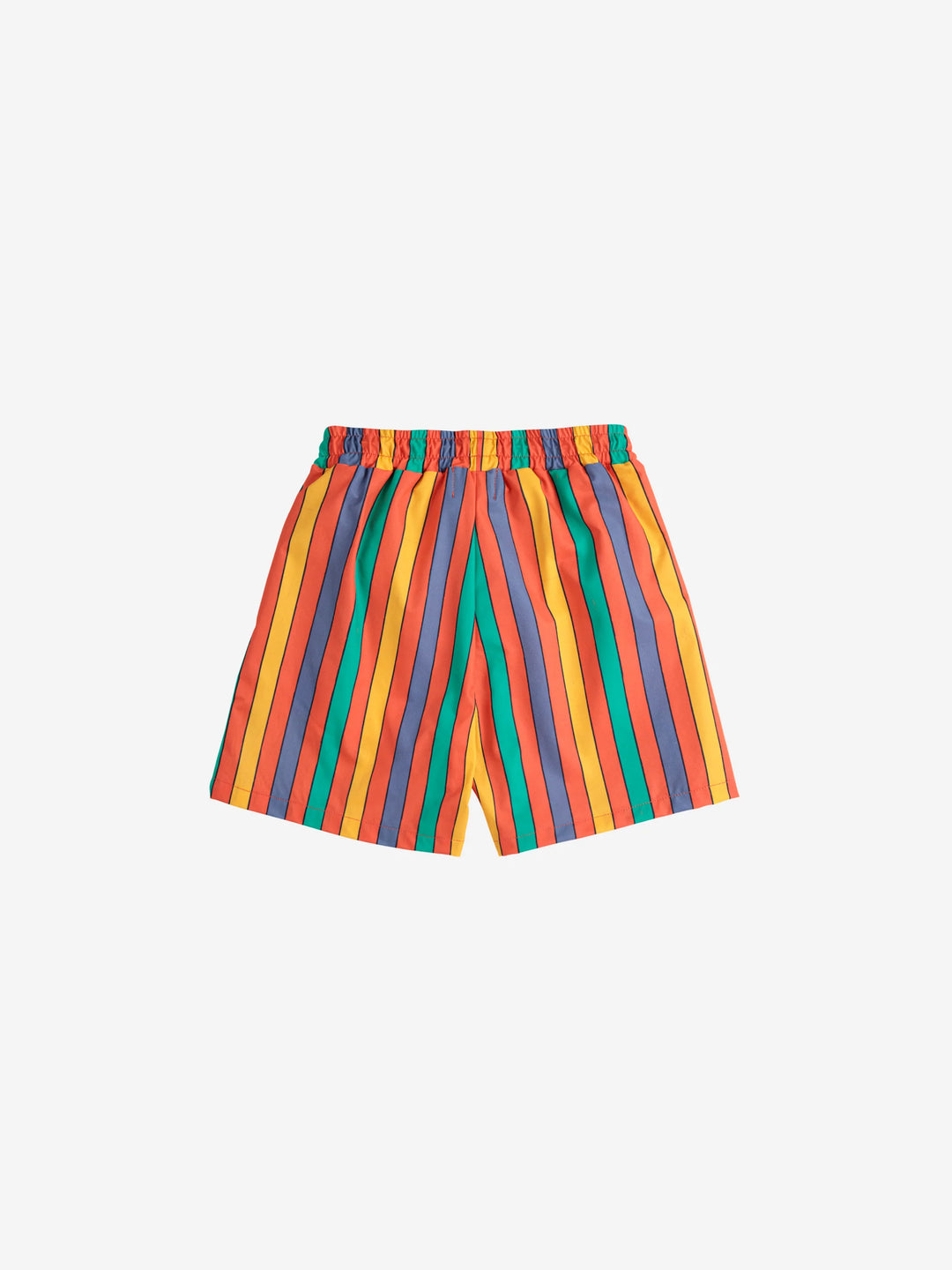 Multicolor Stripes Swim Board Shorts In Red