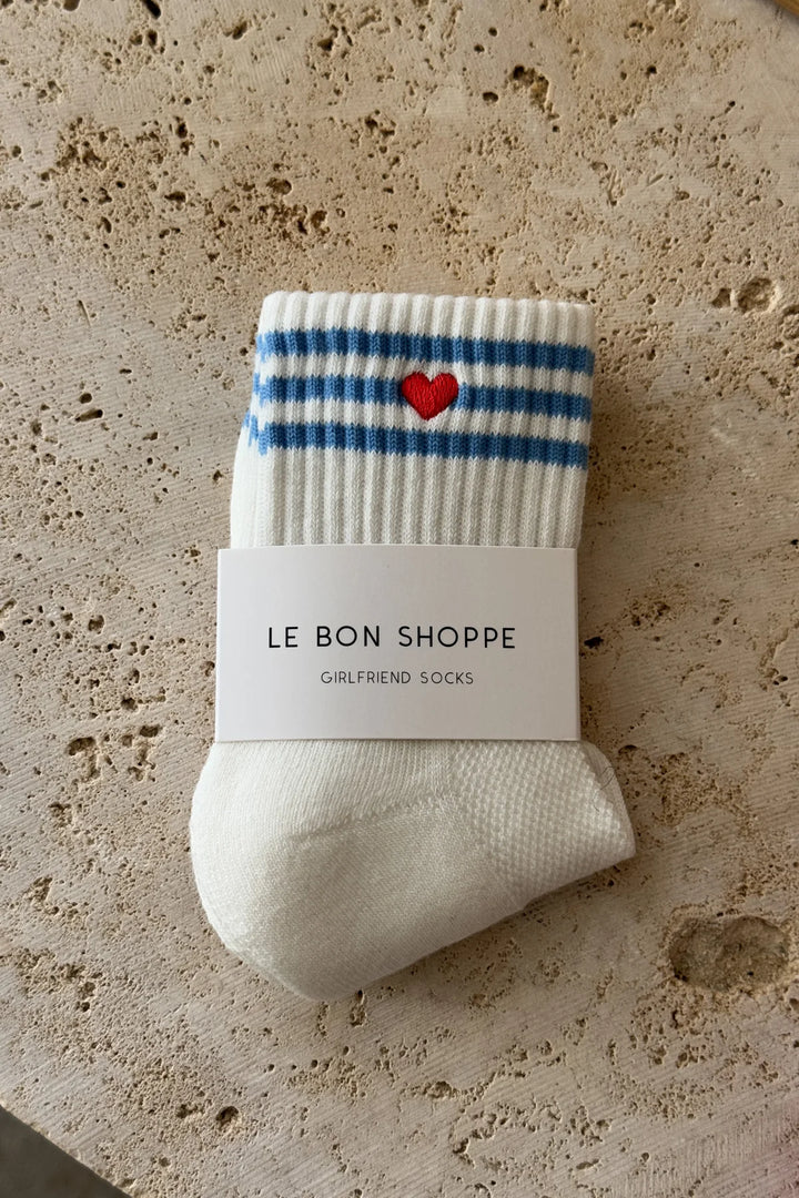 Embroidered Girlfriend Socks - Ivory + Heart