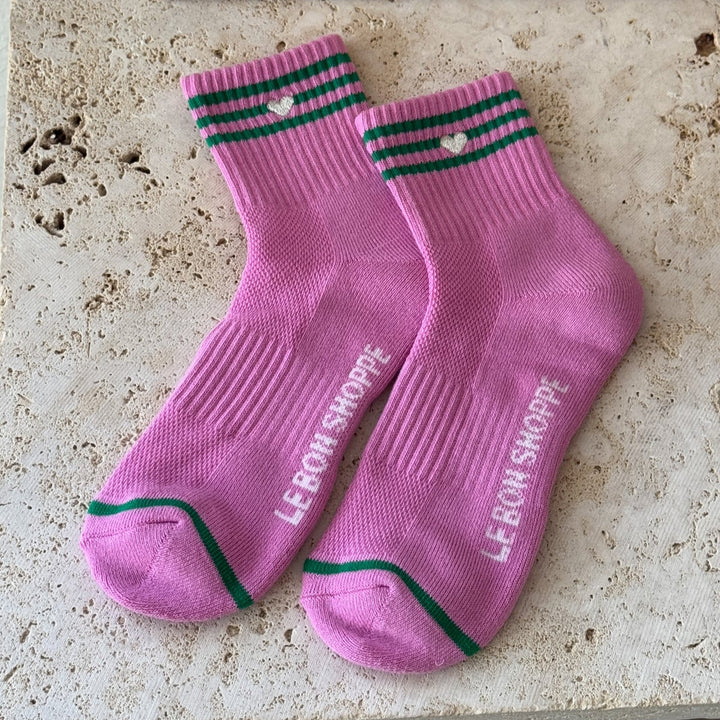 Embroidered Girlfriend Socks - Rose Pink + Heart