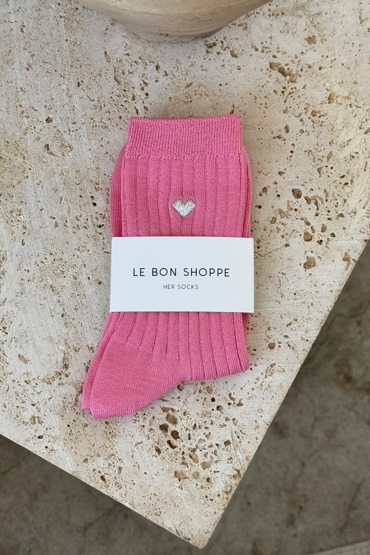 Embroidered Her Socks - Pink Water + Heart