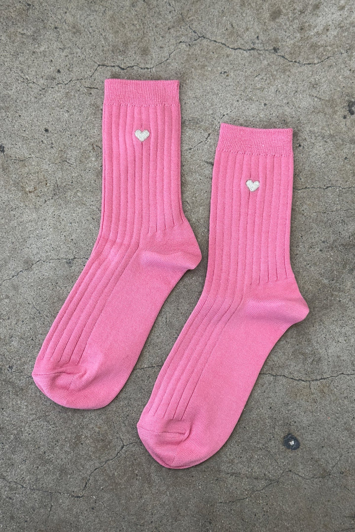 Embroidered Her Socks - Pink Water + Heart