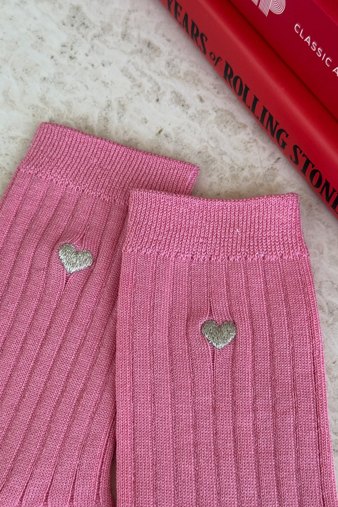 Embroidered Her Socks - Pink Water + Heart