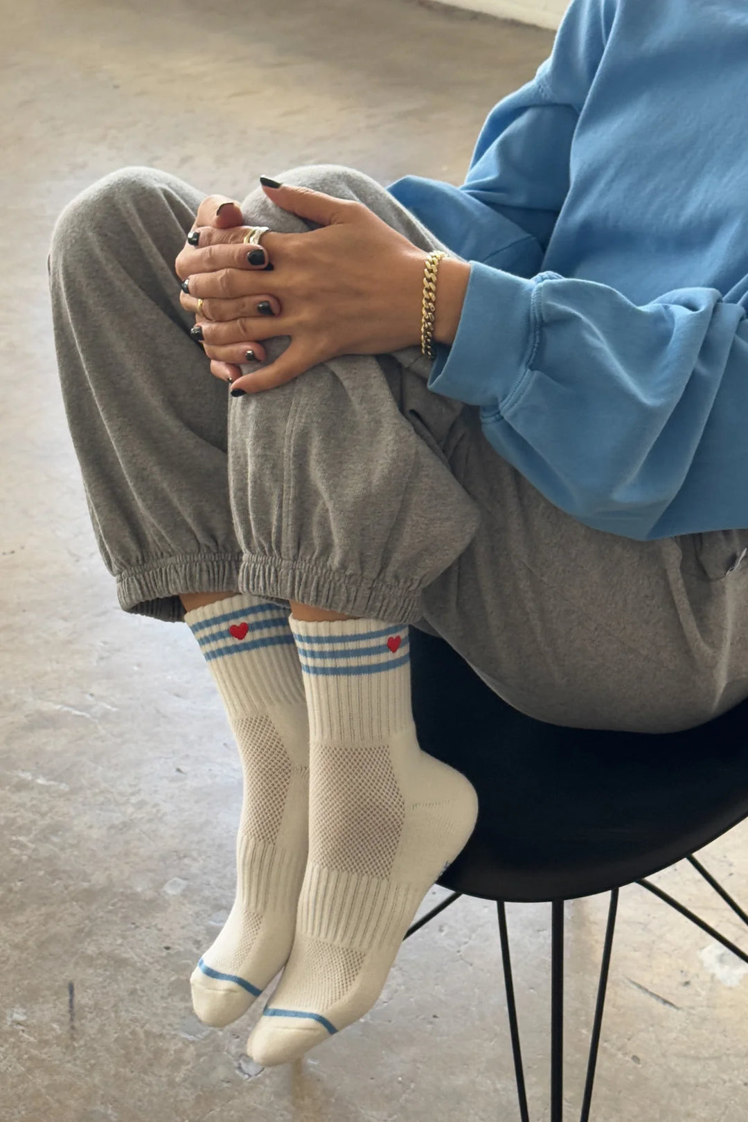 Embroidered Girlfriend Socks - Ivory + Heart