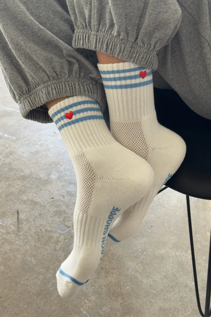 Embroidered Girlfriend Socks - Ivory + Heart