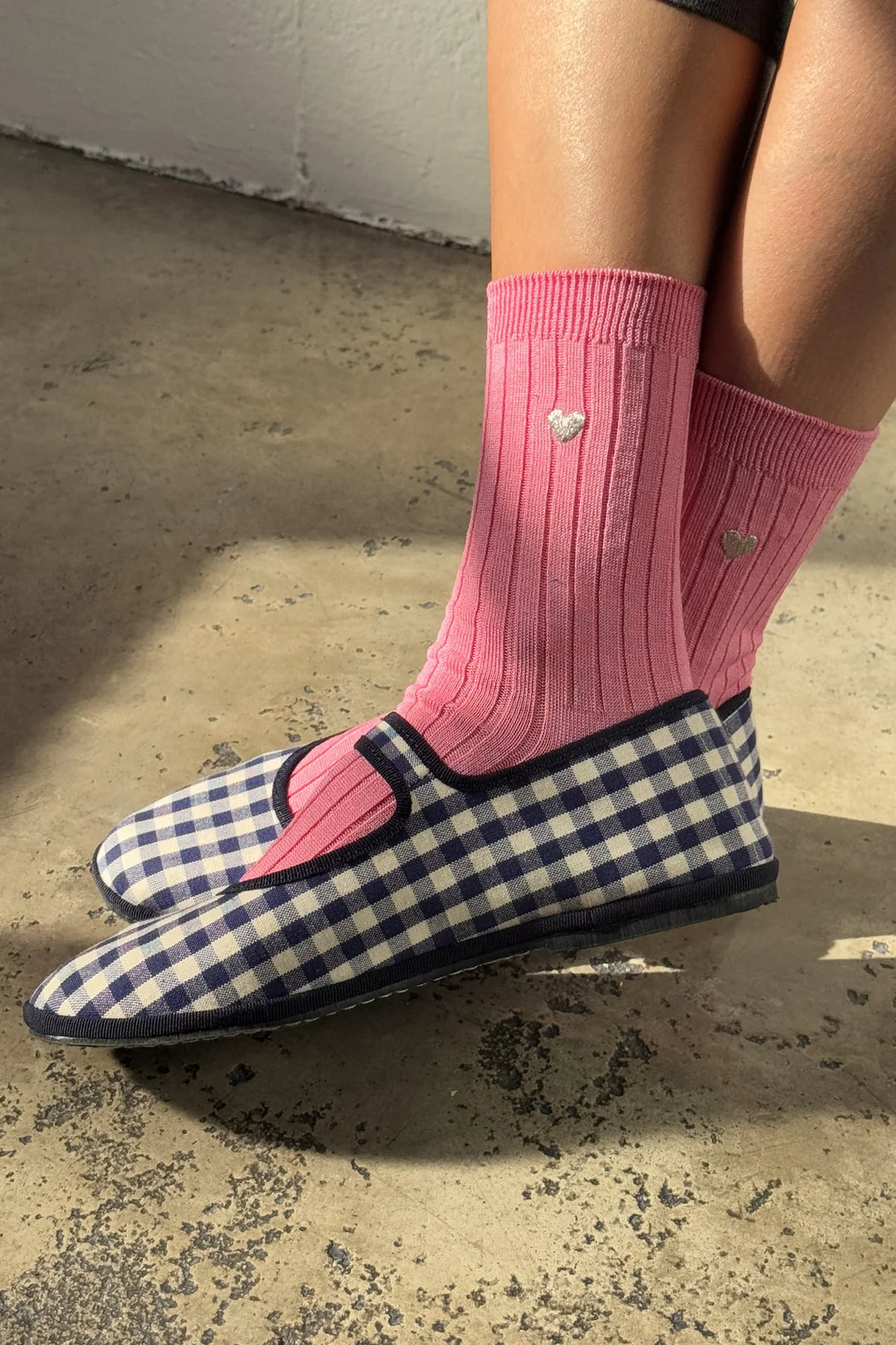 Embroidered Her Socks - Pink Water + Heart