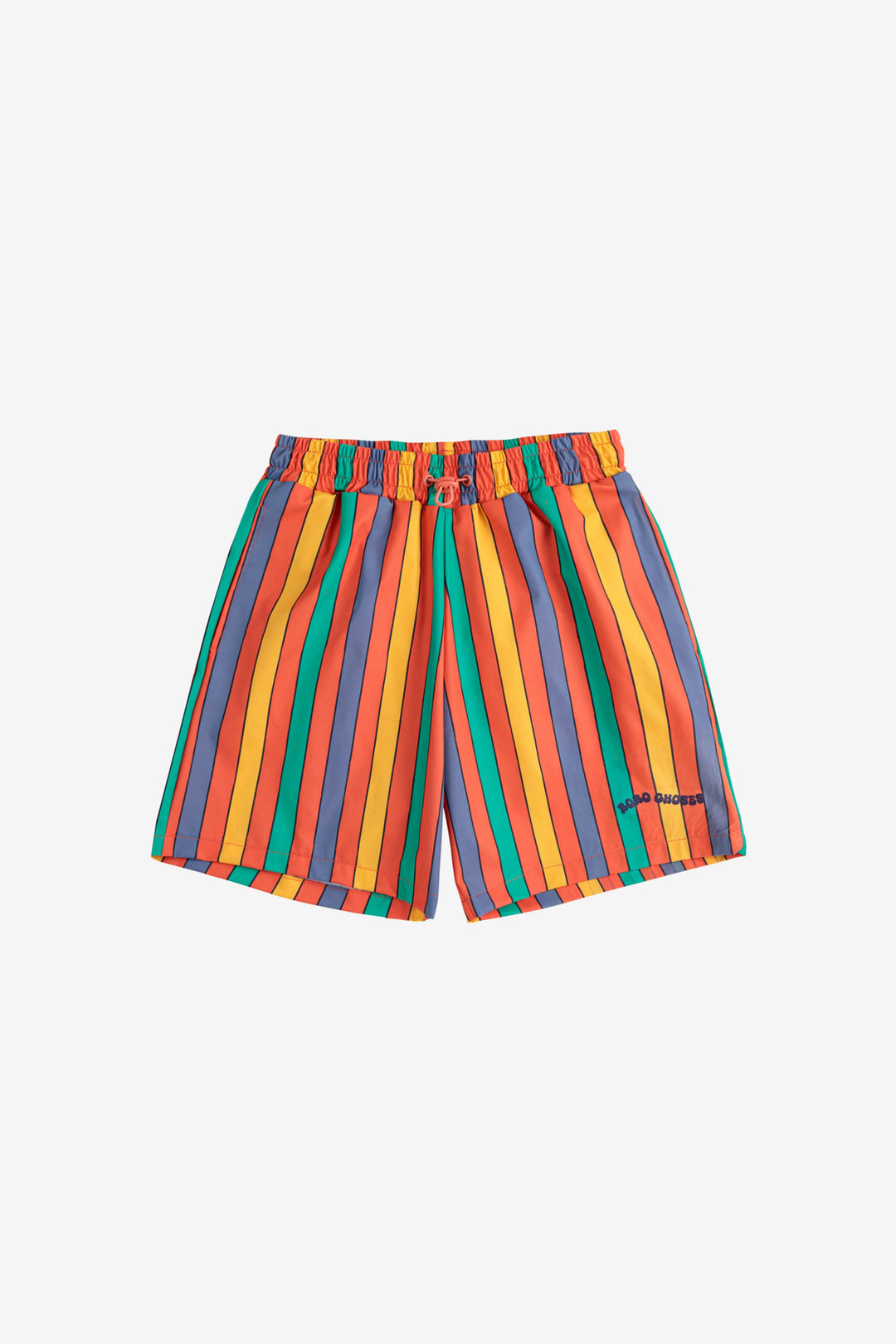 Multicolor Stripes Swim Board Shorts In Red